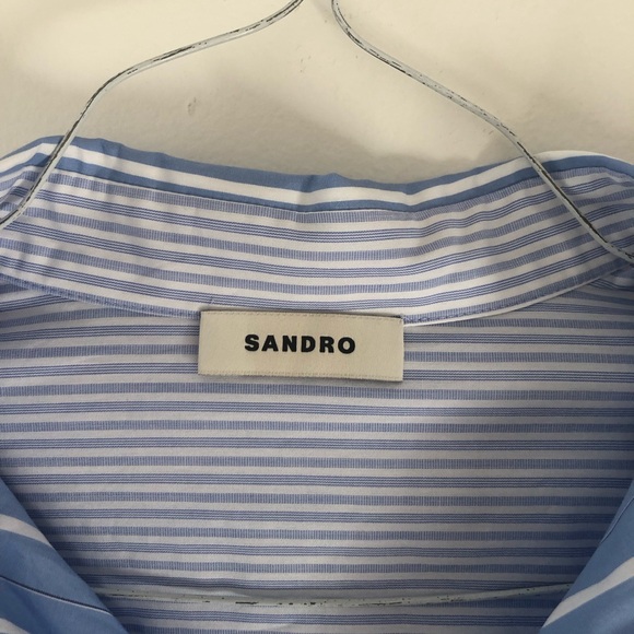 NWOT Sandro Striped Tie-Front Shirt Dress Mini in Blue/White Size 38 FR/6 US - Picture 4 of 16